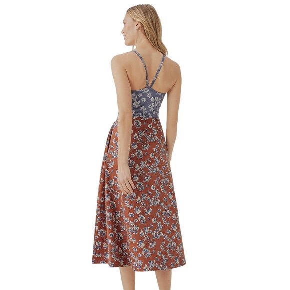 Pact Floral Organic Cotton Fit & Flare Midi Dress Womens Sz S Pockets Shelf Bra - Picture 1 of 12